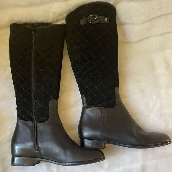 Isaac Mizrahi live black leather riding boots side zipper & top elastic size 9M - Picture 13 of 15